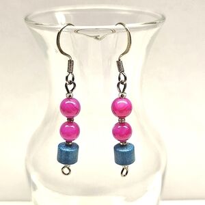 Pink Cat's Eye and Turquoise Beaded Earrings